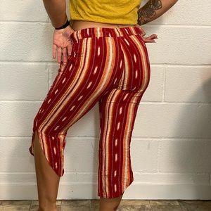 Red tribal print capri pants